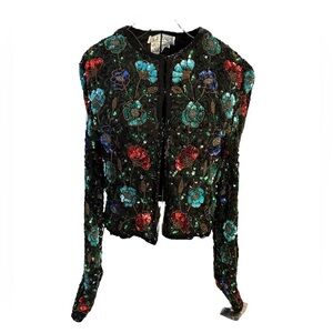 NWT Vintage A.J Bari Cropped Floral Sequin Cardigan Blouse